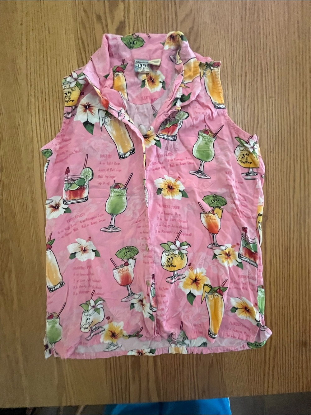 Big Dogs Vintage Pink Hawaiian Tiki Cocktail Recipe Shirt  Blouse XL- Sleeveless